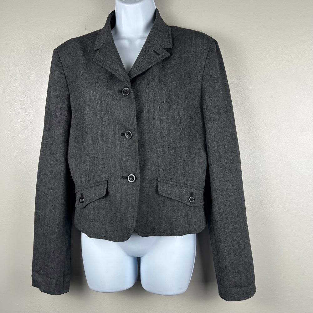 United Colors of Benetton Gray Herringbone Blazer Three Button Jacket Women